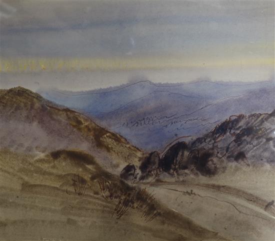 David Hutter, ink and watercolour, Mountain landscape, 26 x 31cm and two other watercolours, all unframed